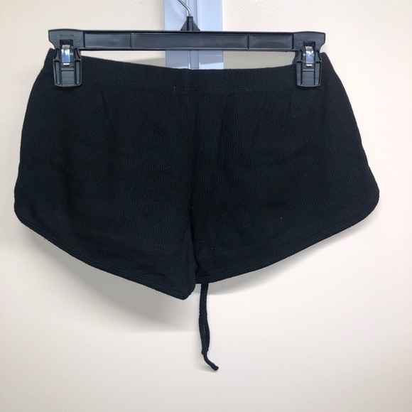 All black pj booty shorts with waffle knit - Picture 3 of 3